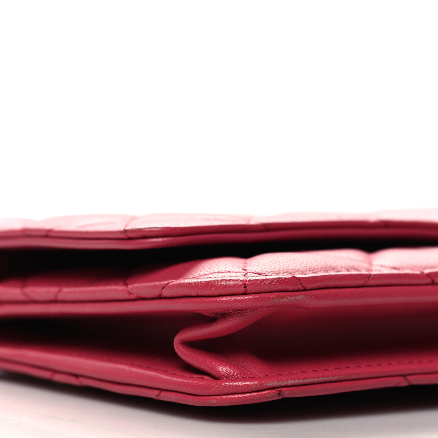 Lambskin Quilted Wallet On Chain WOC Dark Pink