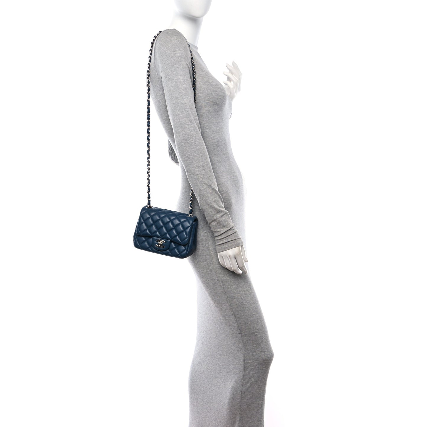 Lambskin Quilted Mini Square Flap Navy