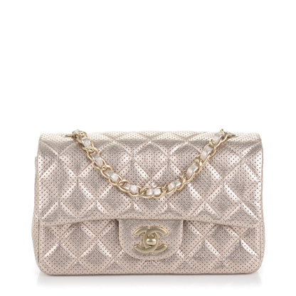 Chanel Metallic Lambskin Perforated Mini Rectangular Flap Light Gold 1 of 7