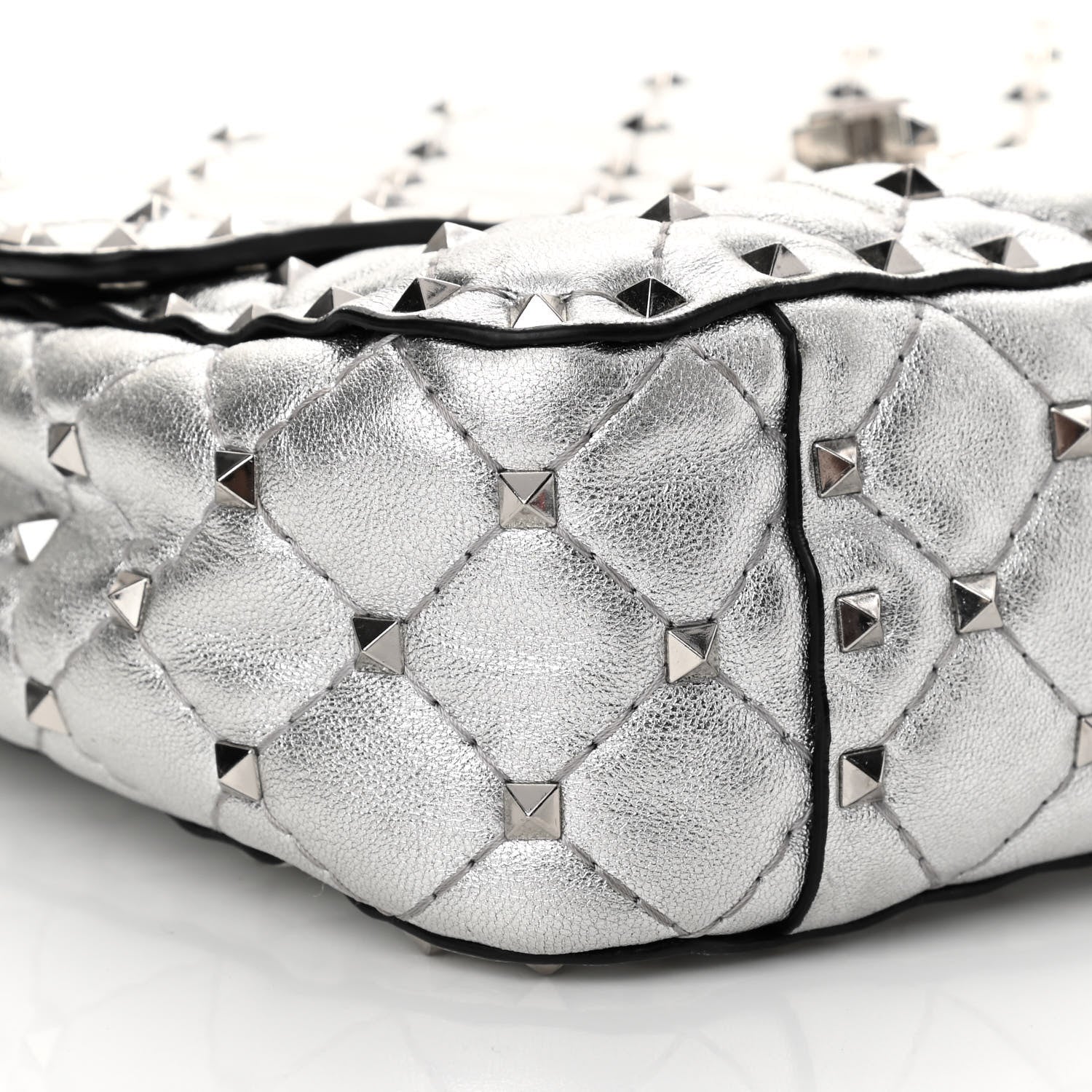 Valentino Garavani Metallic Nappa Medium Rockstud Spike Shoulder Bag Silver 8 of 17