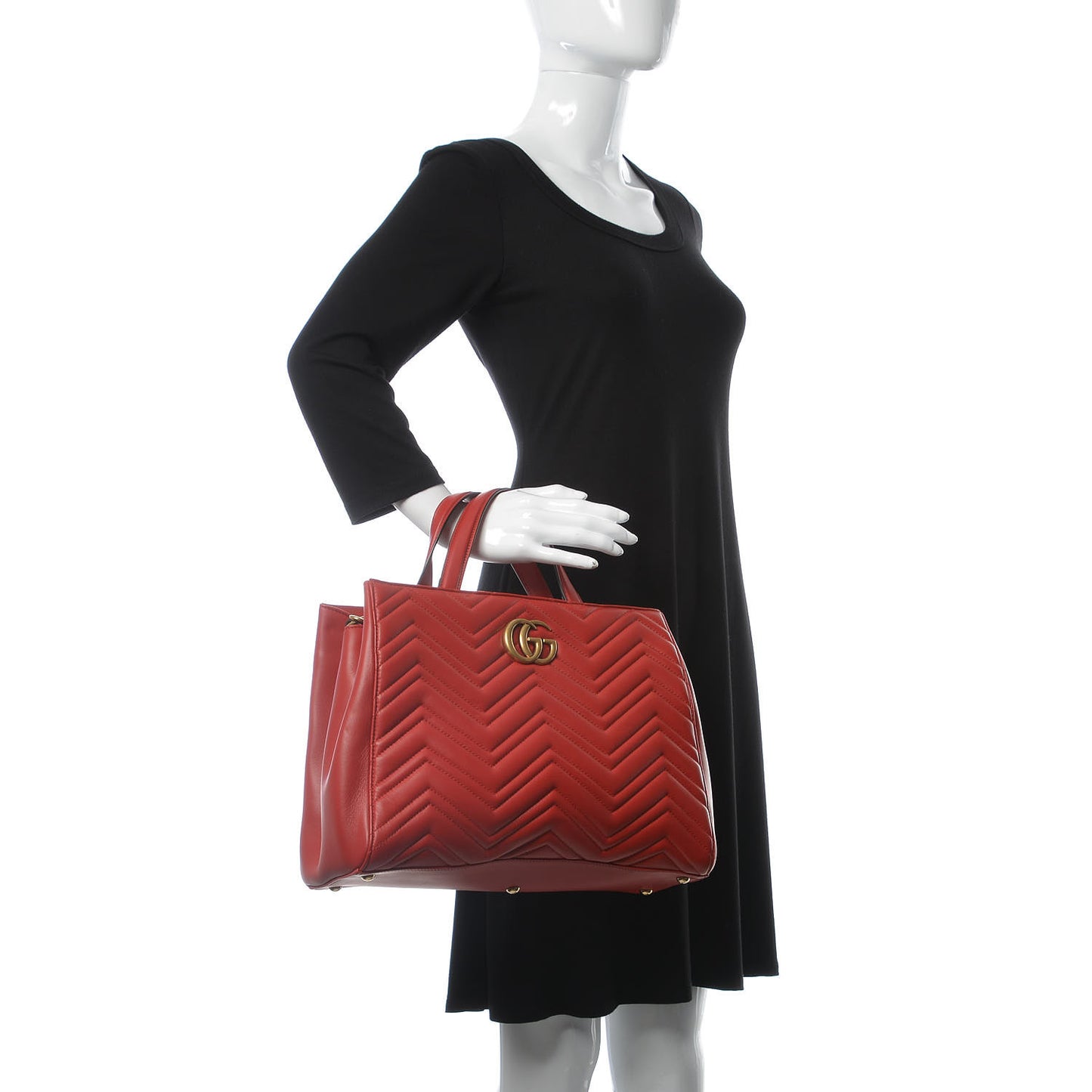 Calfskin Matelasse Medium GG Marmont Tote Hibiscus Red