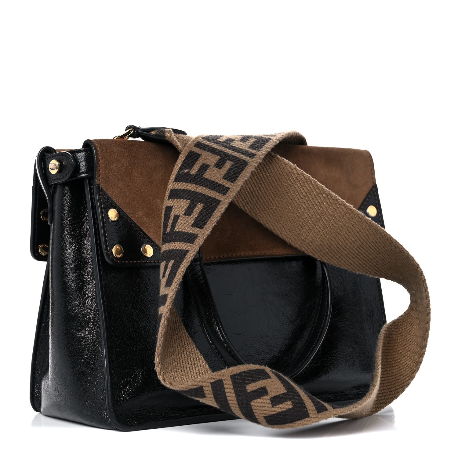 Fendi Agnello Old Shine Vitello Go Rain Small Flip Tote Black Marrone 3 of 18