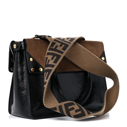 Fendi Agnello Old Shine Vitello Go Rain Small Flip Tote Black Marrone 3 of 18