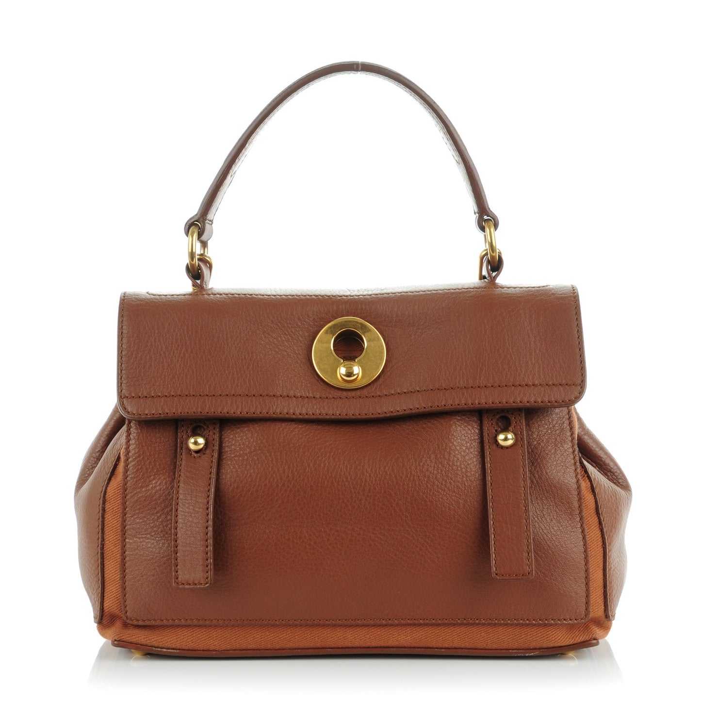 Calfskin Canvas Small Muse Two Cognac