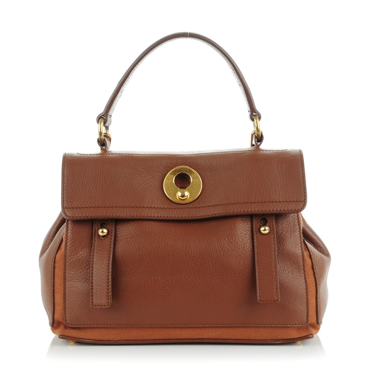 Saint Laurent Calfskin Canvas Small Muse Two Cognac 1 of 7