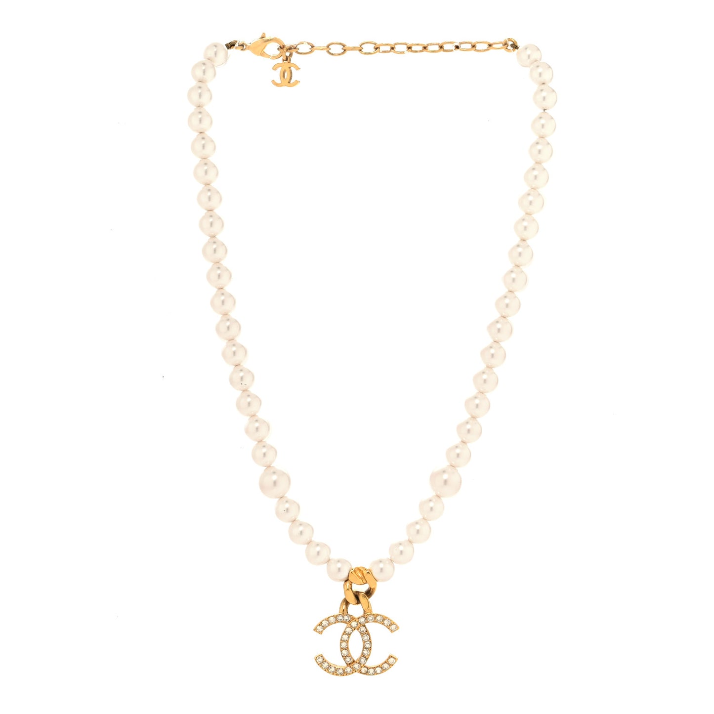 Pearl Crystal CC Short Logo Necklace Gold