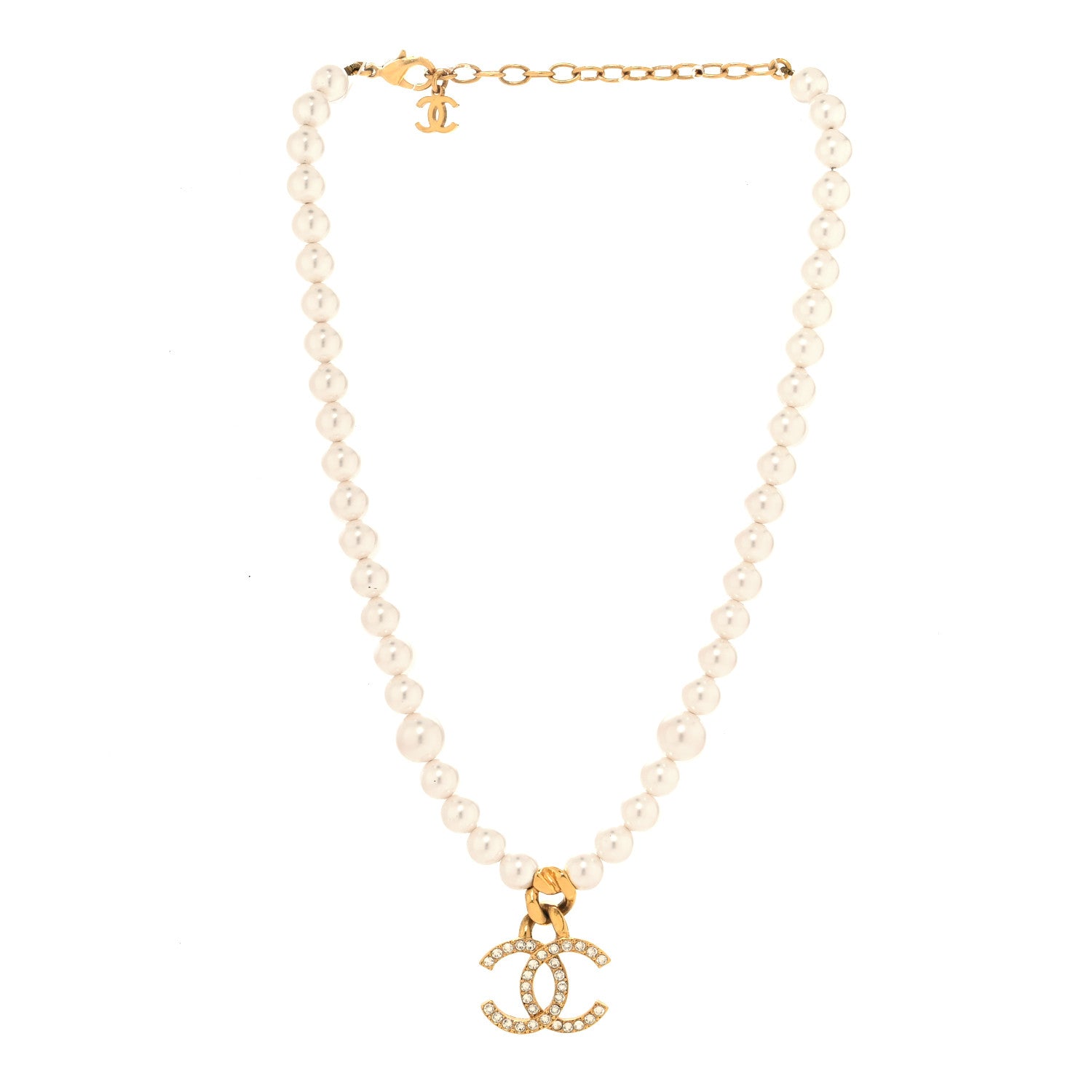 Chanel Pearl Crystal CC Short Logo Necklace Gold 3 of 4