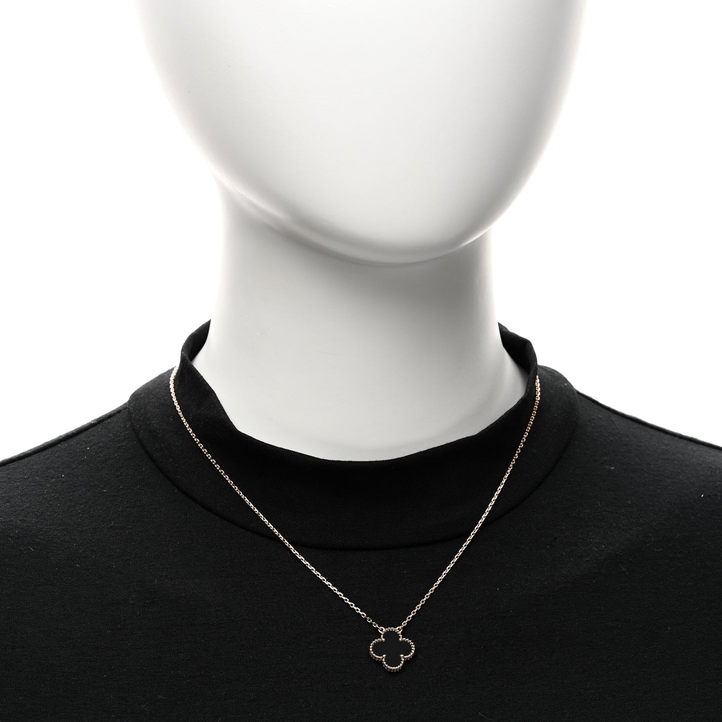 18K Yellow Gold Black Onyx Vintage Alhambra Pendant Necklace