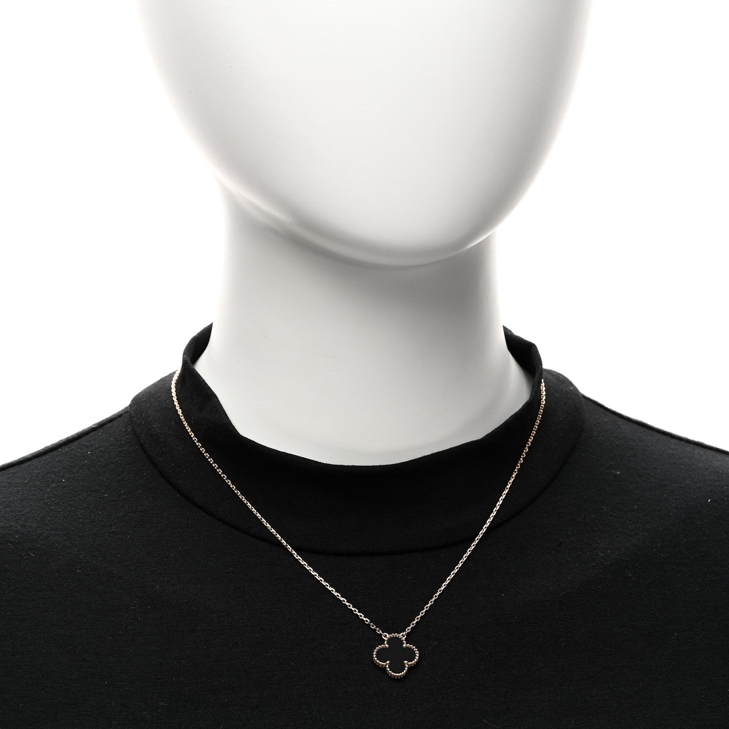 Van Cleef & Arpels 18K Yellow Gold Black Onyx Vintage Alhambra Pendant Necklace 2 of 6