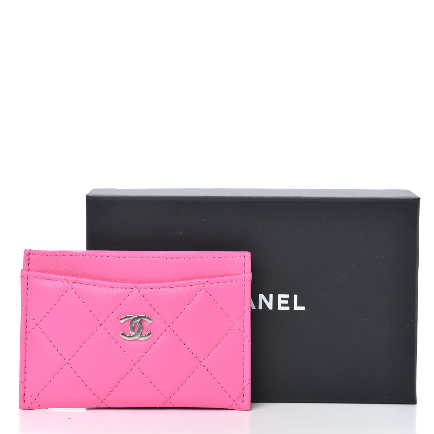 Lambskin Quilted Card Holder Neon Pink