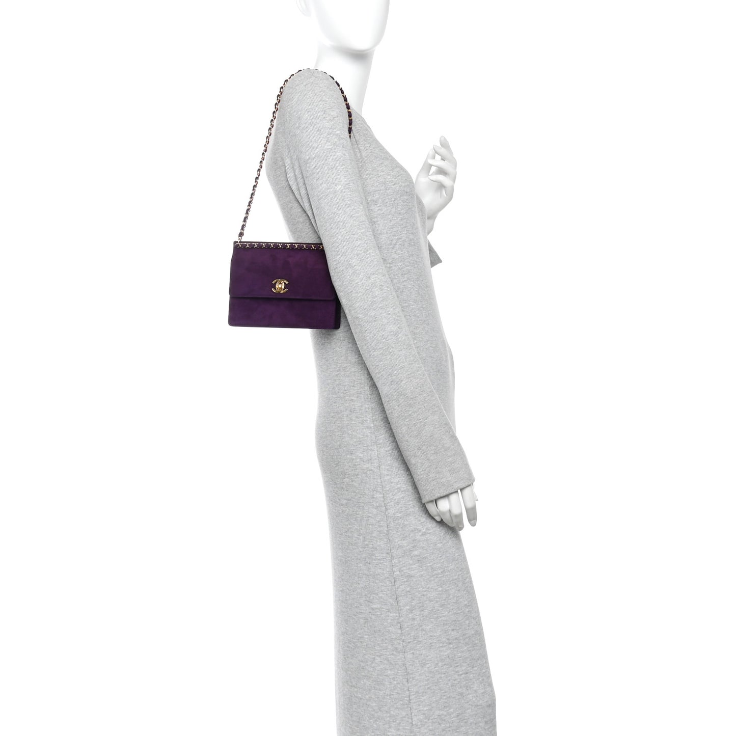 Suede CC Flap Clutch With Chain Purple
