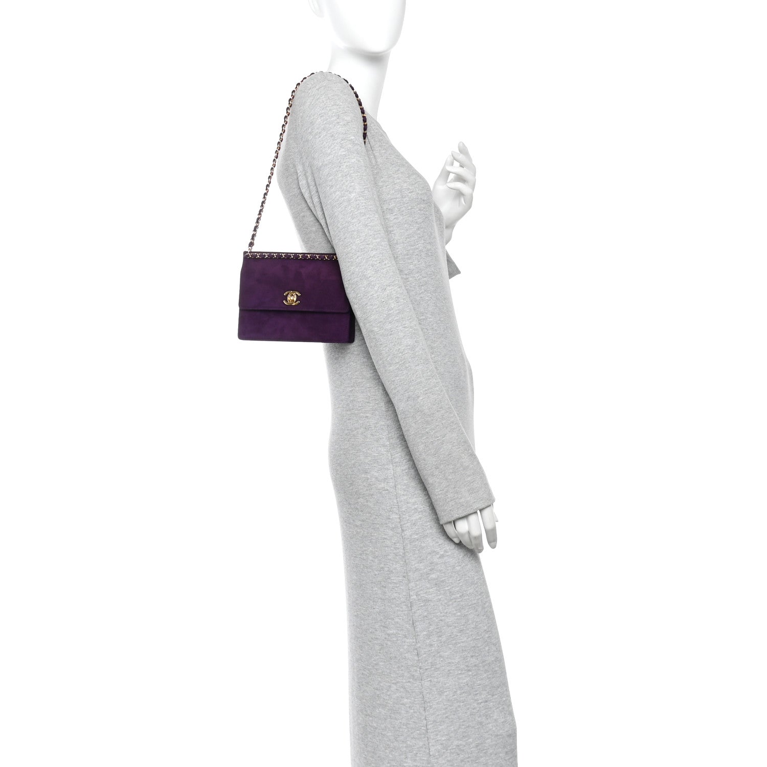 Chanel Suede CC Flap Clutch With Chain Purple 2 of 10