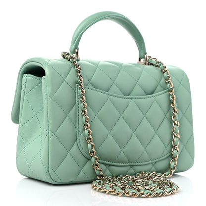 Chanel Lambskin Quilted Mini Top Handle Rectangular Flap Light Green 3 of 10
