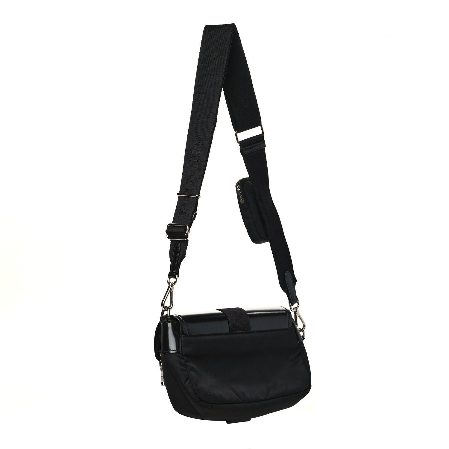 Prada Re-Nylon Spazzolato Double Pocket Buckle Shoulder Bag Black 3 of 9