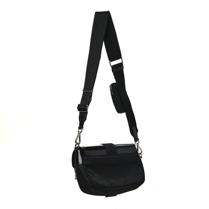 Prada Re-Nylon Spazzolato Double Pocket Buckle Shoulder Bag Black 3 of 9