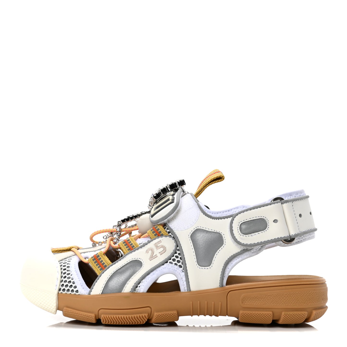 Mesh Fabric Tinsel Sport Sandals 35.5 White Silver