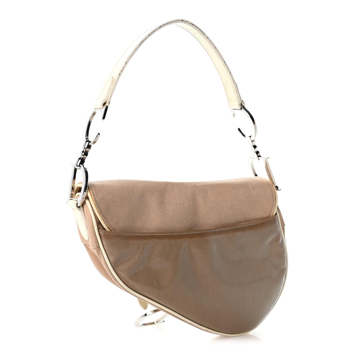 Canvas Patent Calfskin Saddle Bag Beige