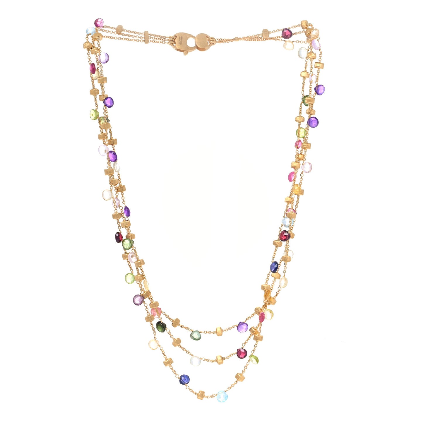 18K Yellow Gold Multi Gemstone Triple Chain Paradise Necklace