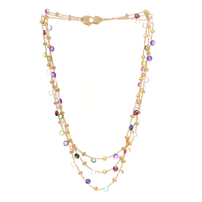 Marco Bicego 18K Yellow Gold Multi Gemstone Triple Chain Paradise Necklace 2 of 4