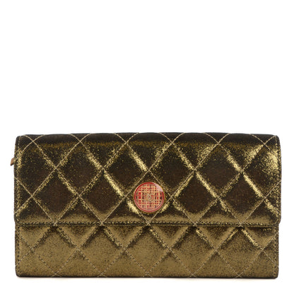 Chanel Iridescent Calfskin Quilted Tartan Button Large Gusset Flap Wallet Gold 1 of 8