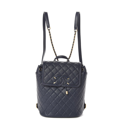Chanel Caviar Quilted Filigree Backpack Navy 1 of 10