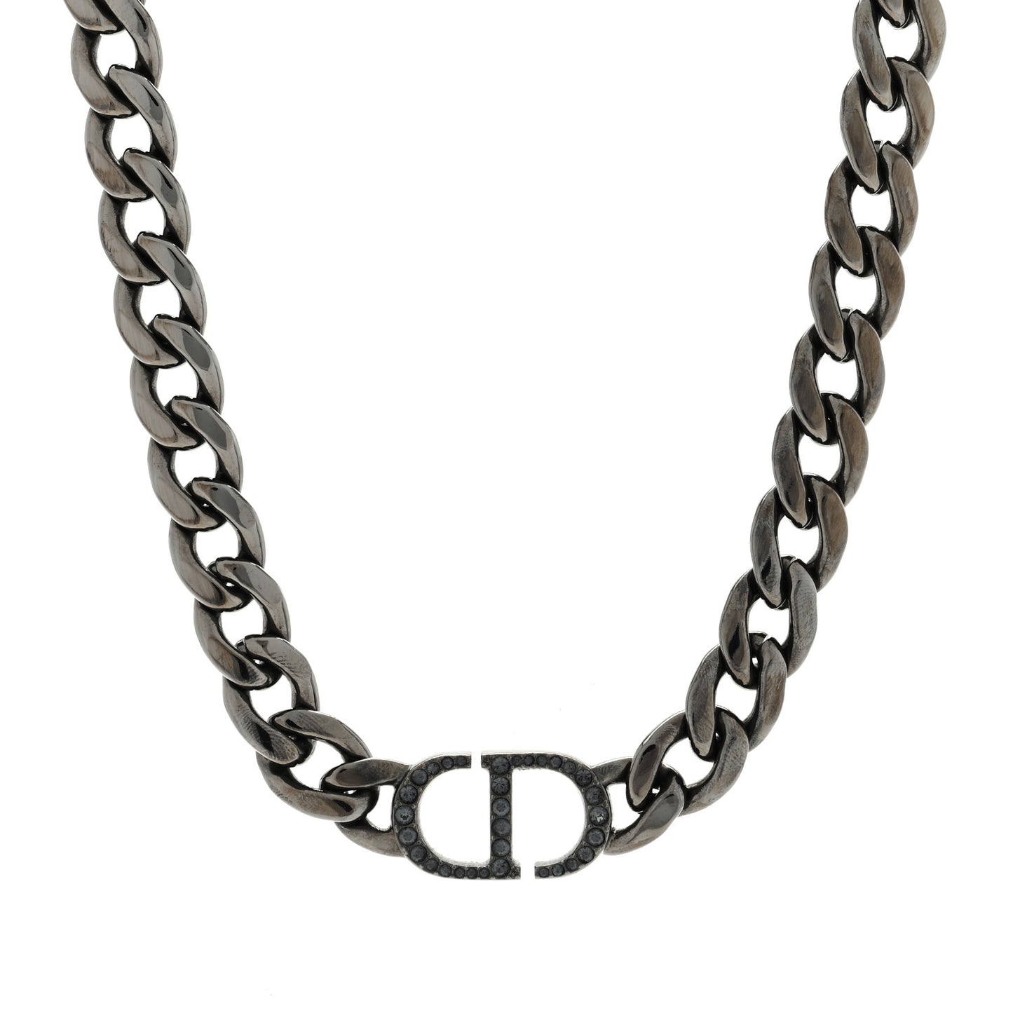 Brass CD Icon Chain Link Necklace Black