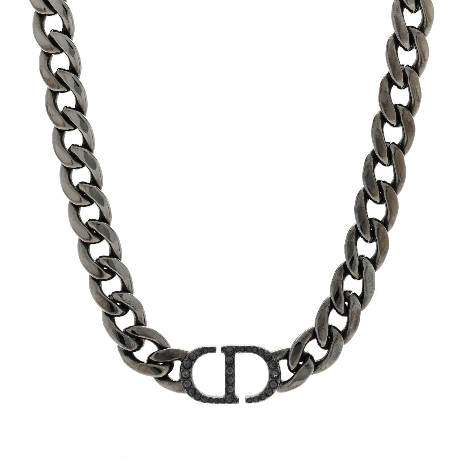 Christian Dior Brass CD Icon Chain Link Necklace Black 1 of 4