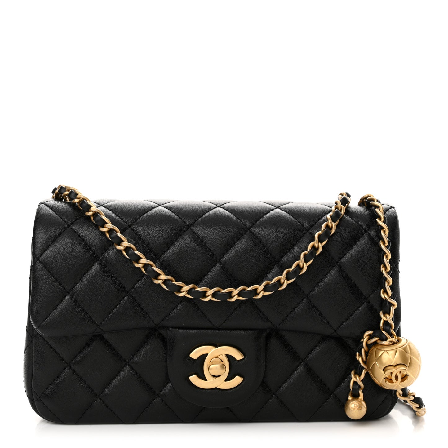 Lambskin Quilted Mini Rectangular Pearl Crush Flap Black