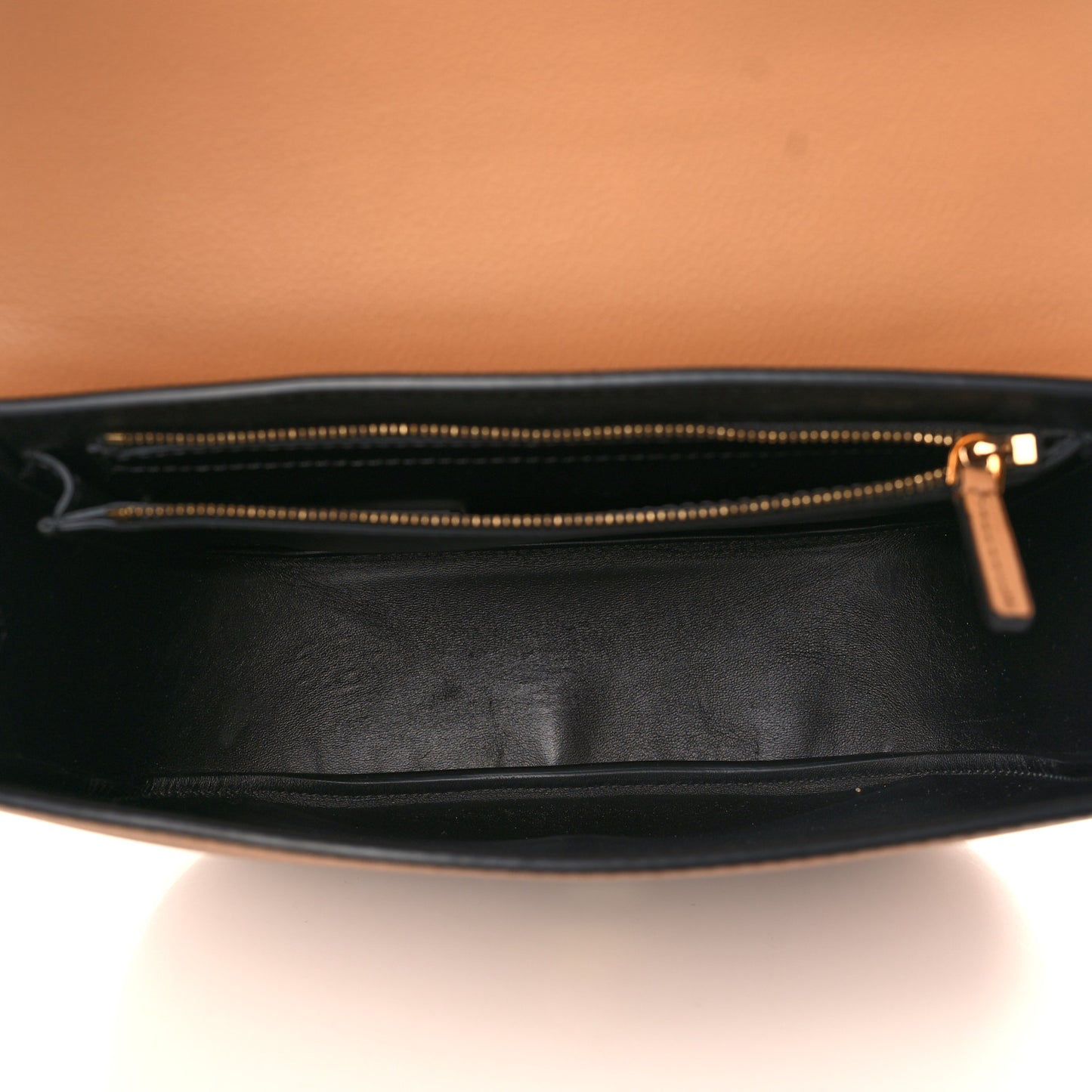 Grained Calfskin La Medusa Chain Clutch Bag Brown