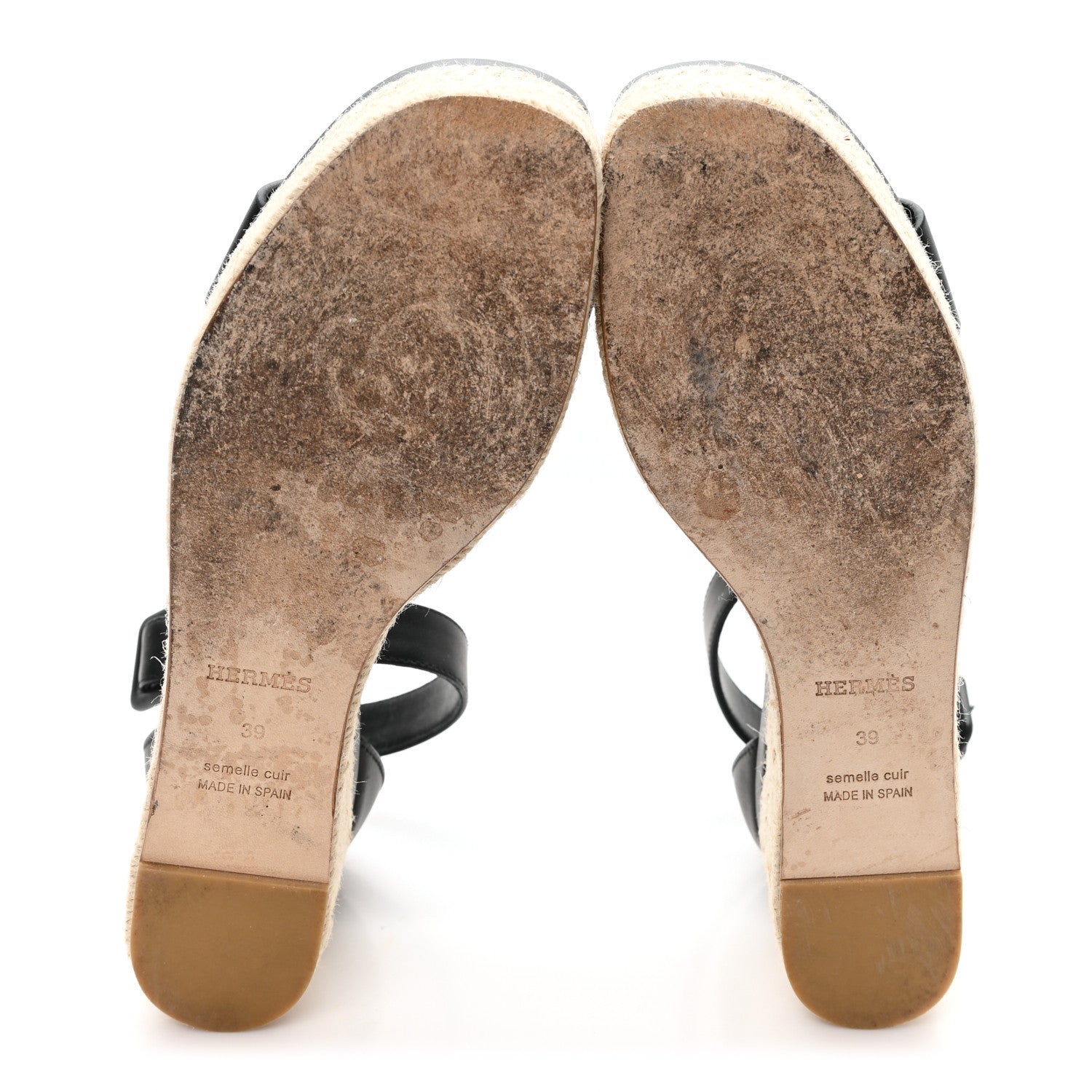 Hermes Goatskin Elda Espadrille Wedge Sandals 39 Black 6 of 9