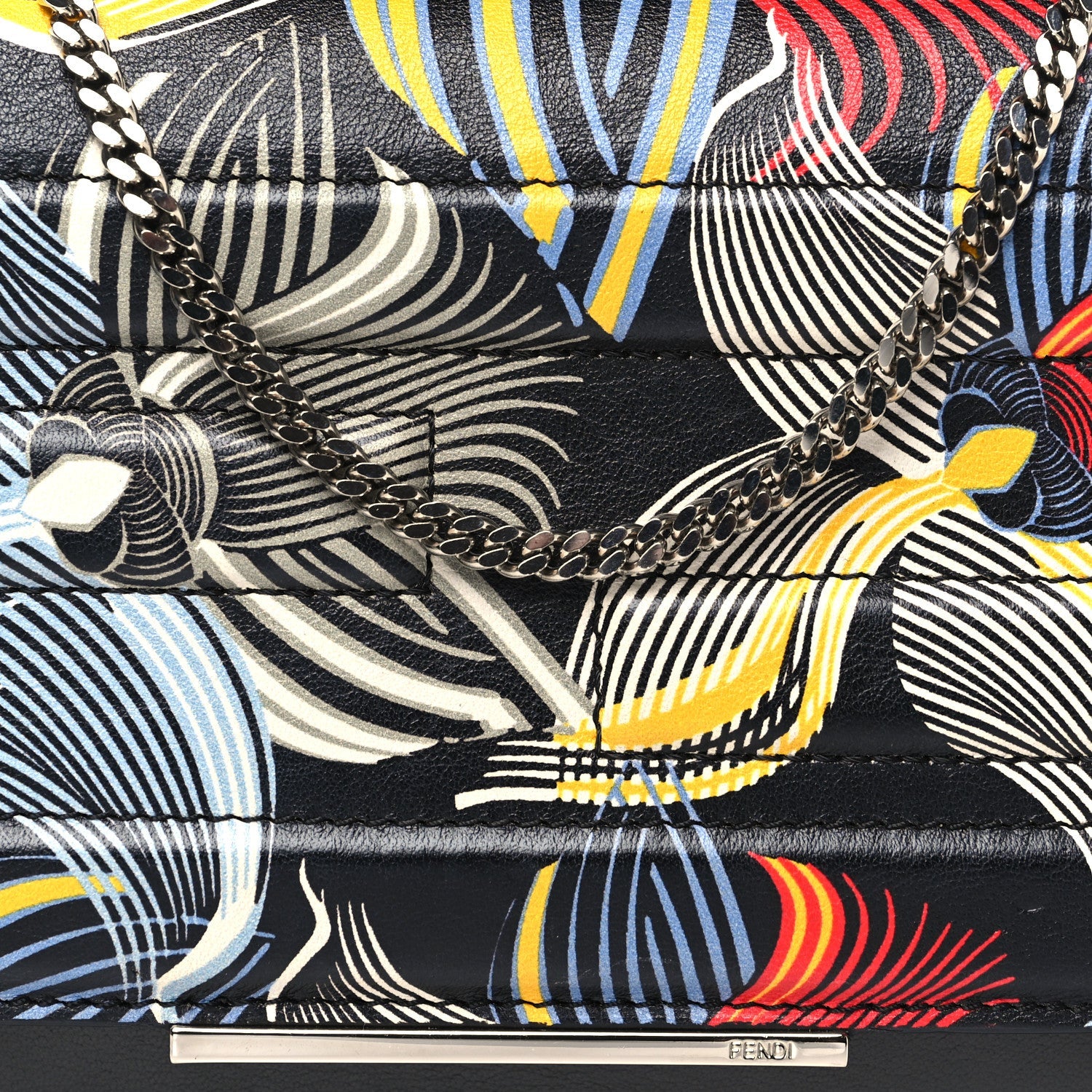 Fendi Calfskin Orchid Flamingo Tube Wallet on Chain Black Multicolor 8 of 10