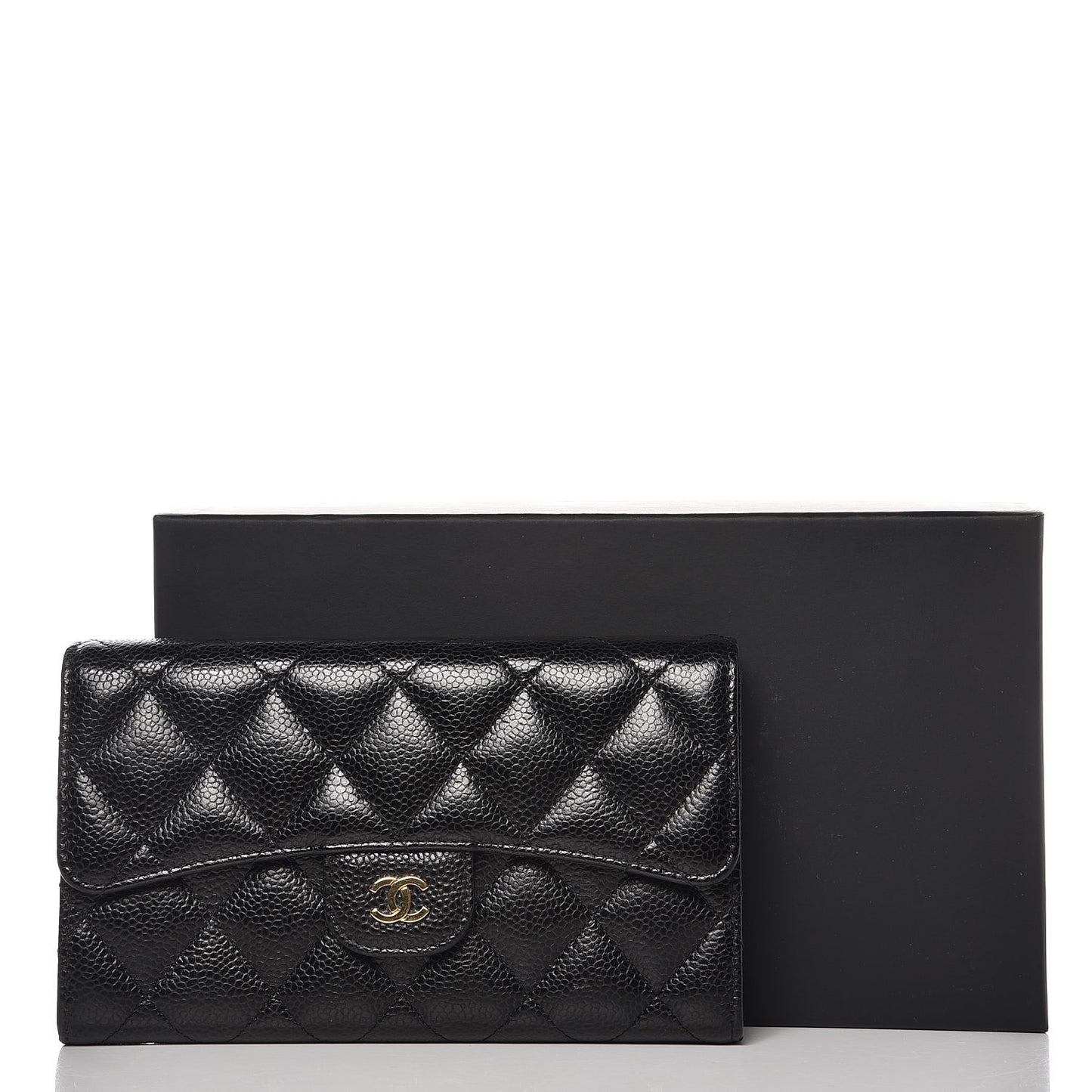 Caviar Quilted Large Flap Wallet Black