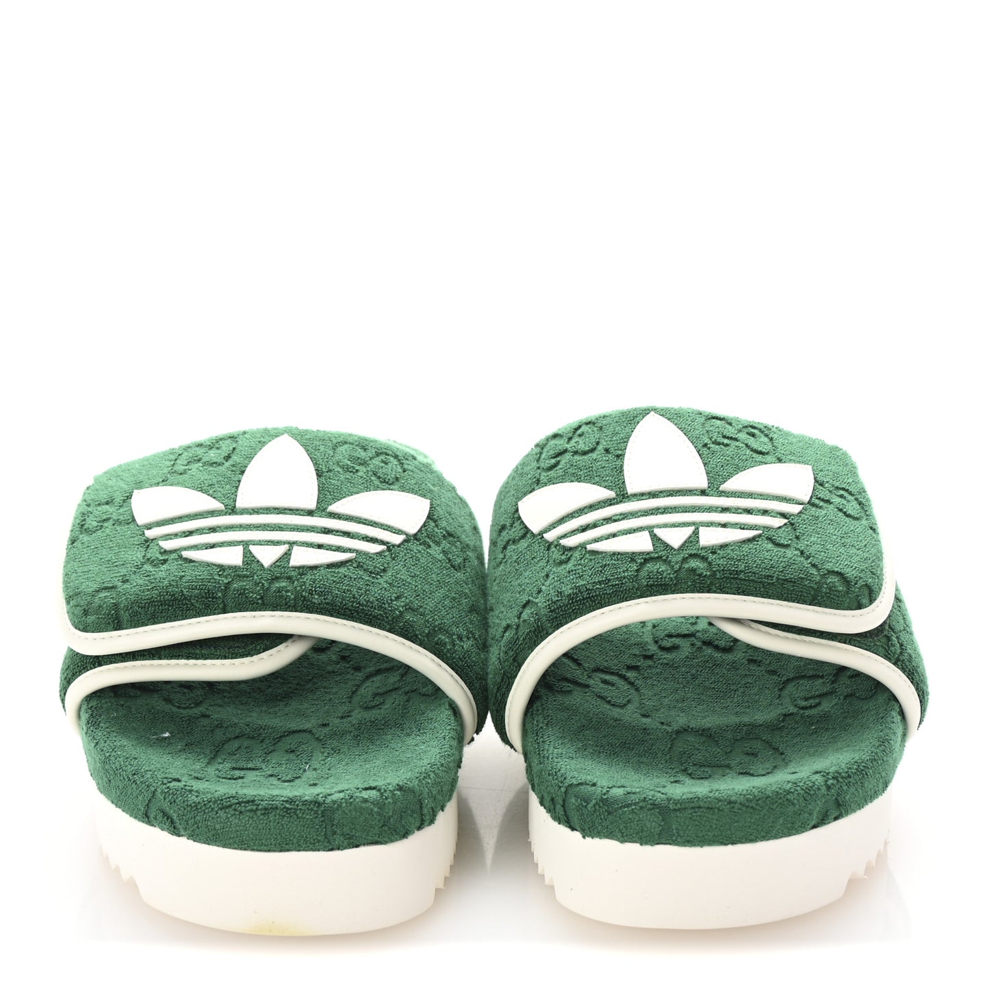 X ADIDAS Terry Cloth Trefoil GG Monogram Mens Platform Sandals 43 Green