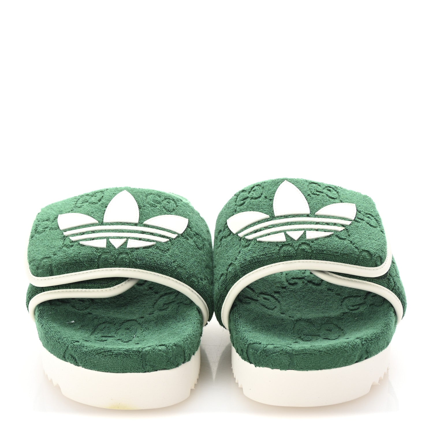 Gucci X ADIDAS Terry Cloth Trefoil GG Monogram Mens Platform Sandals 43 Green 3 of 8