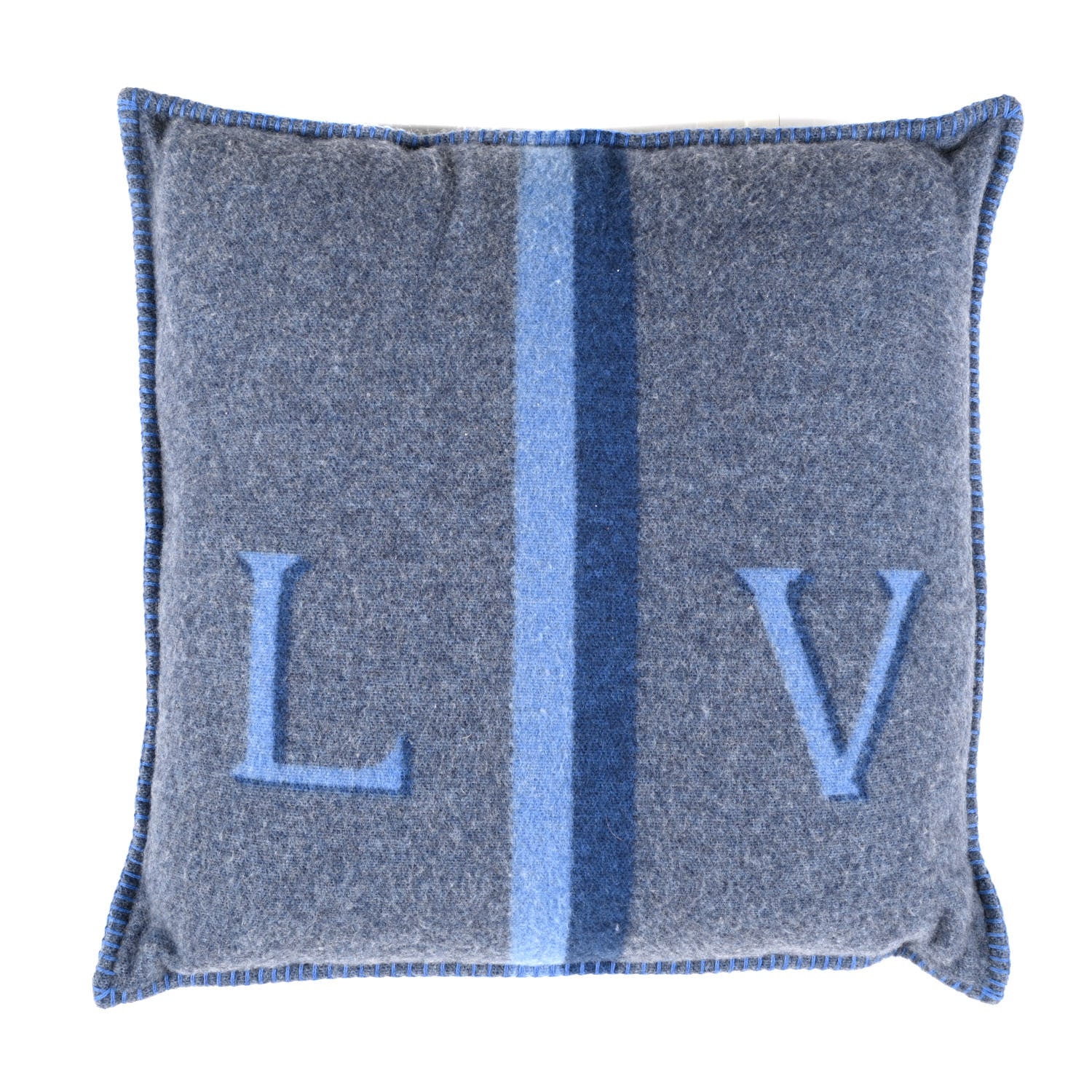Louis Vuitton Wool Cashmere Cushion Pillow Blue Gray 1 of 3