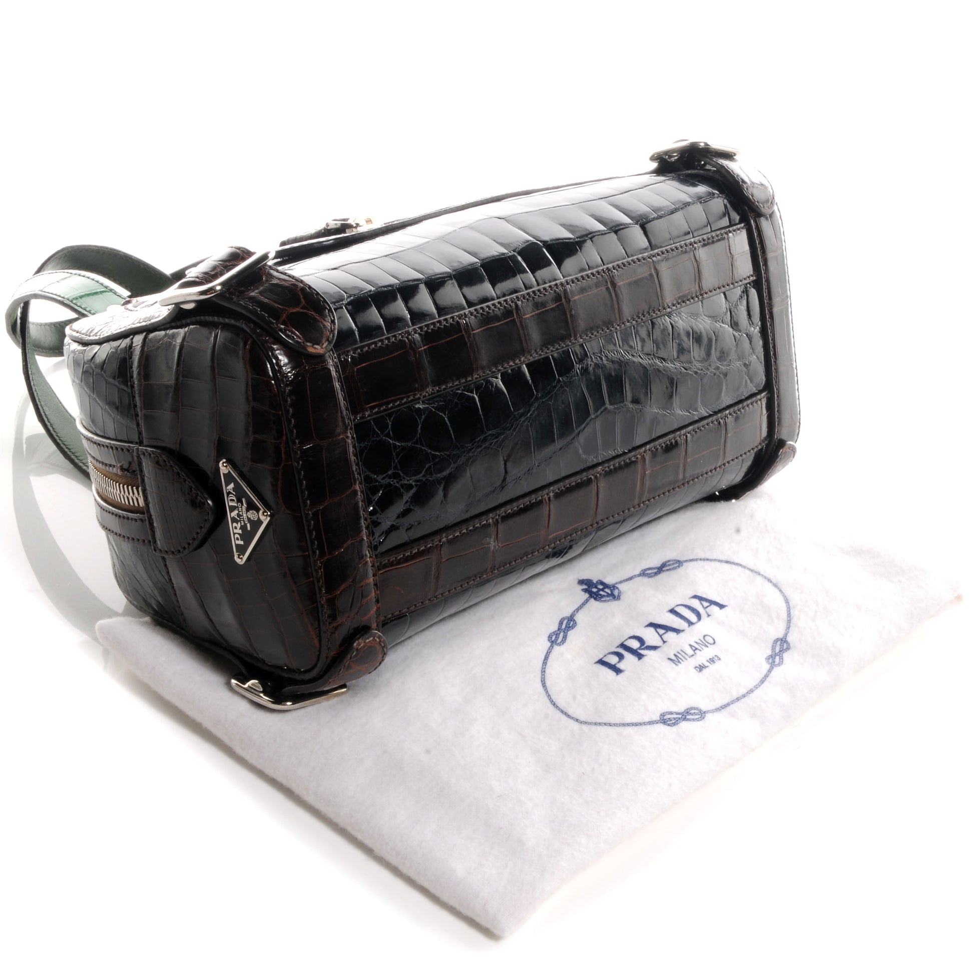 Prada Crocodile Colour Buckles Bag Green 4 of 8