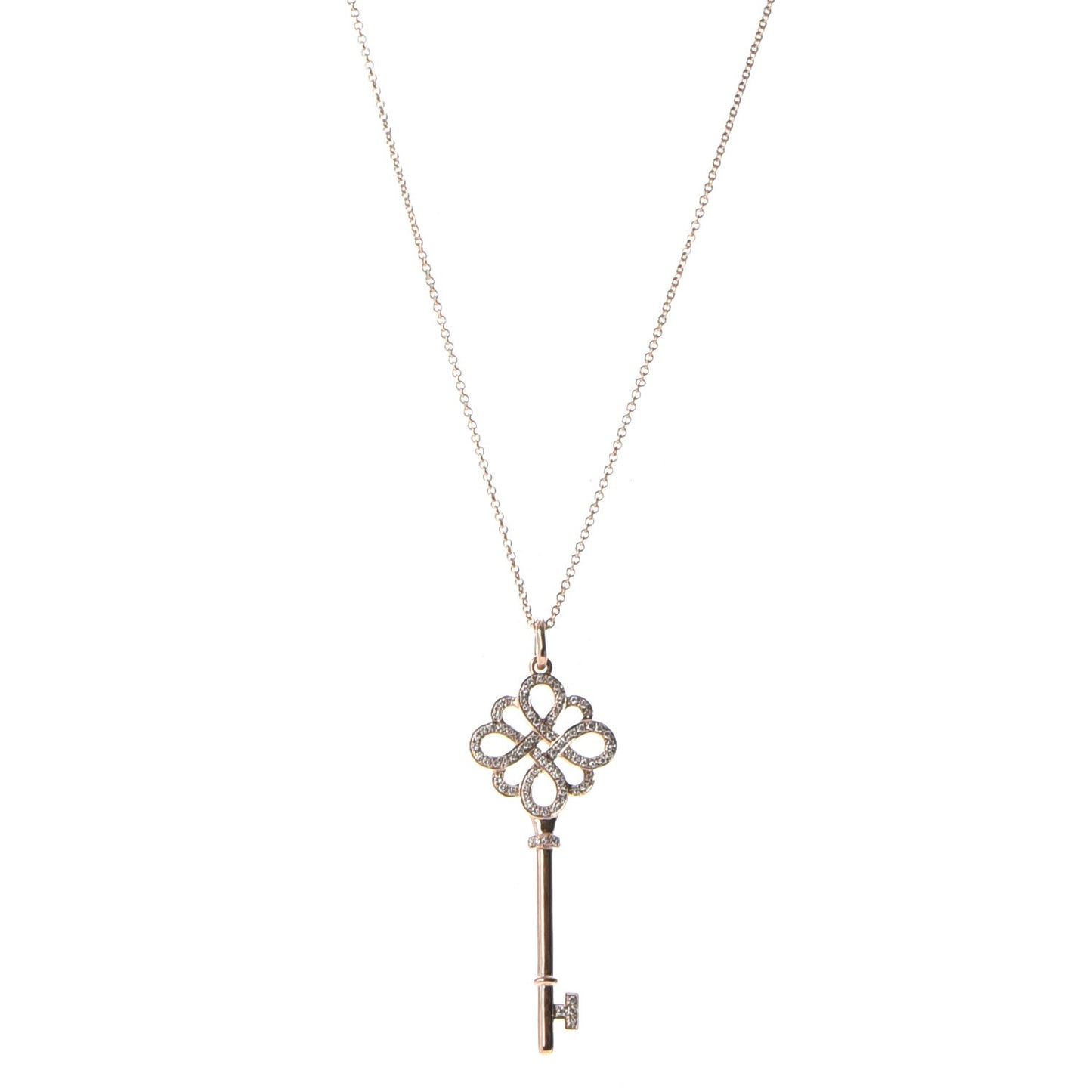 18K Rose Gold Diamond Knot Key Pendant Necklace