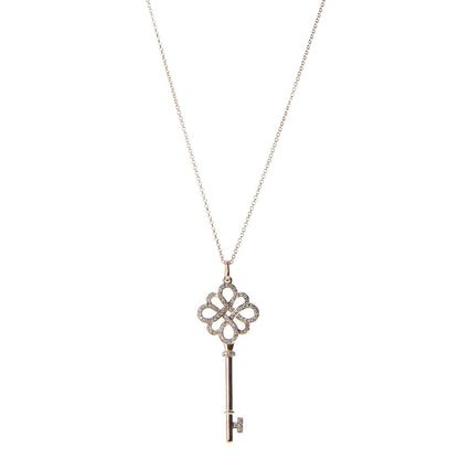 Tiffany 18K Rose Gold Diamond Knot Key Pendant Necklace 1 of 11