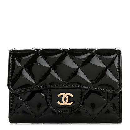 Chanel Patent Quilted Flap Card Holder Wallet Black 1 of 10