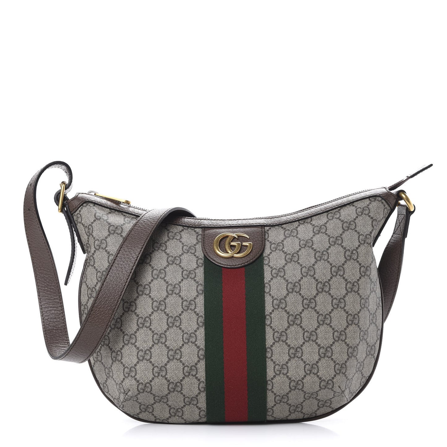 GG Supreme Monogram Web Small Ophidia Half Moon Hobo Brown