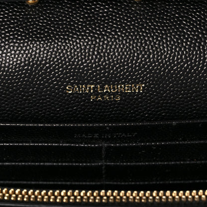 Saint Laurent Grain De Poudre Matelasse Chevron Monogram Chain Wallet Black 6 of 11