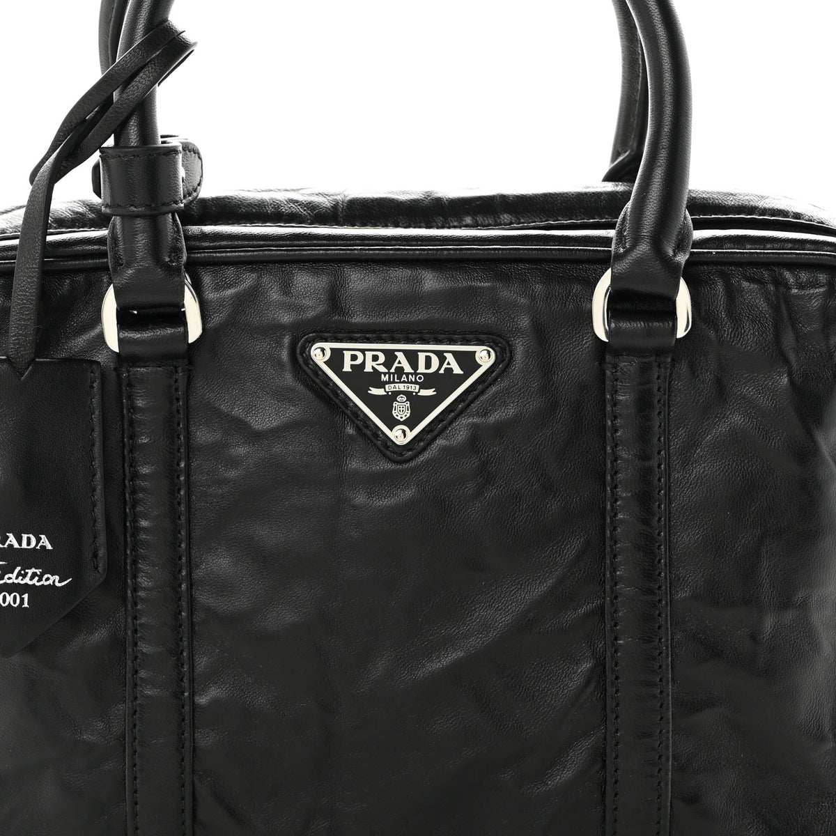 Prada Nappa Antique Medium Re-Edition 2001 Two Handle Bag Black 8 of 10