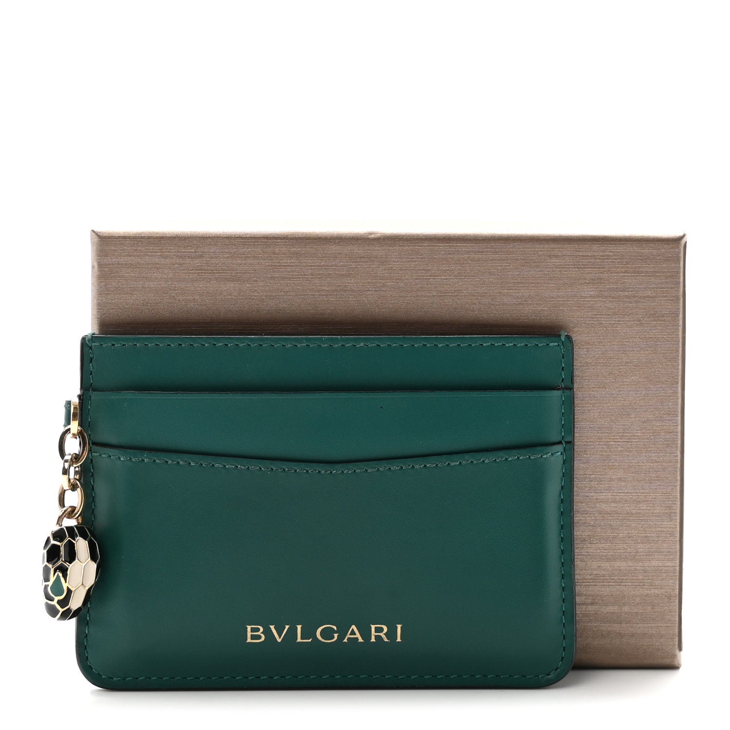 Bulgari Serpenti Calfskin Card Holder Green Amethyst 1892354