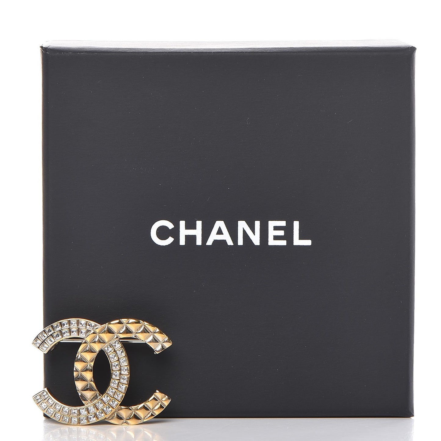 Baguette Crystal Quilted CC Brooch Gold