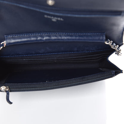 Chanel Patent Quilted Wallet On Chain WOC Blue 5 of 11