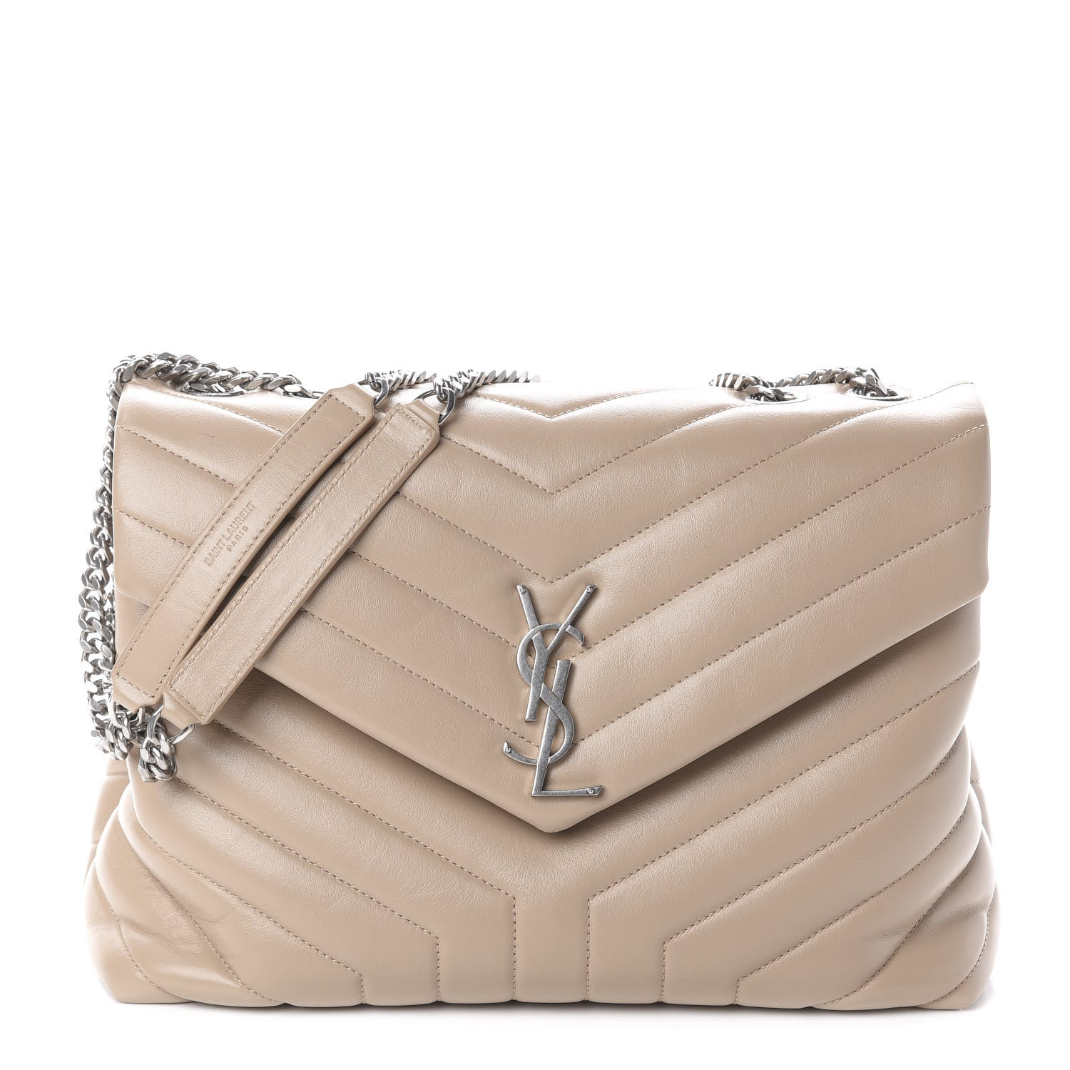Saint Laurent Calfskin Y Quilted Monogram Medium Loulou Chain Satchel Dark Beige 1 of 8