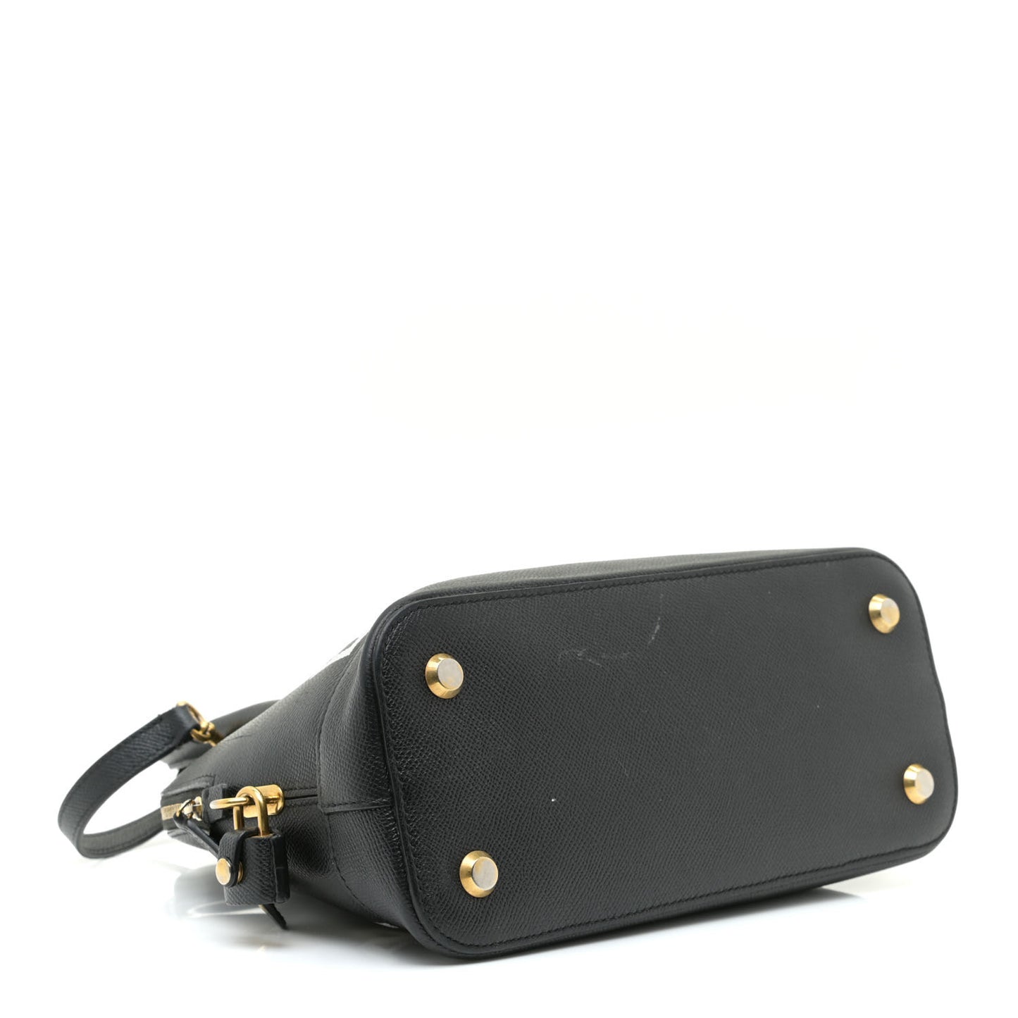 Signature Grained Calfskin Logo S Ville Top Handle Bag Black