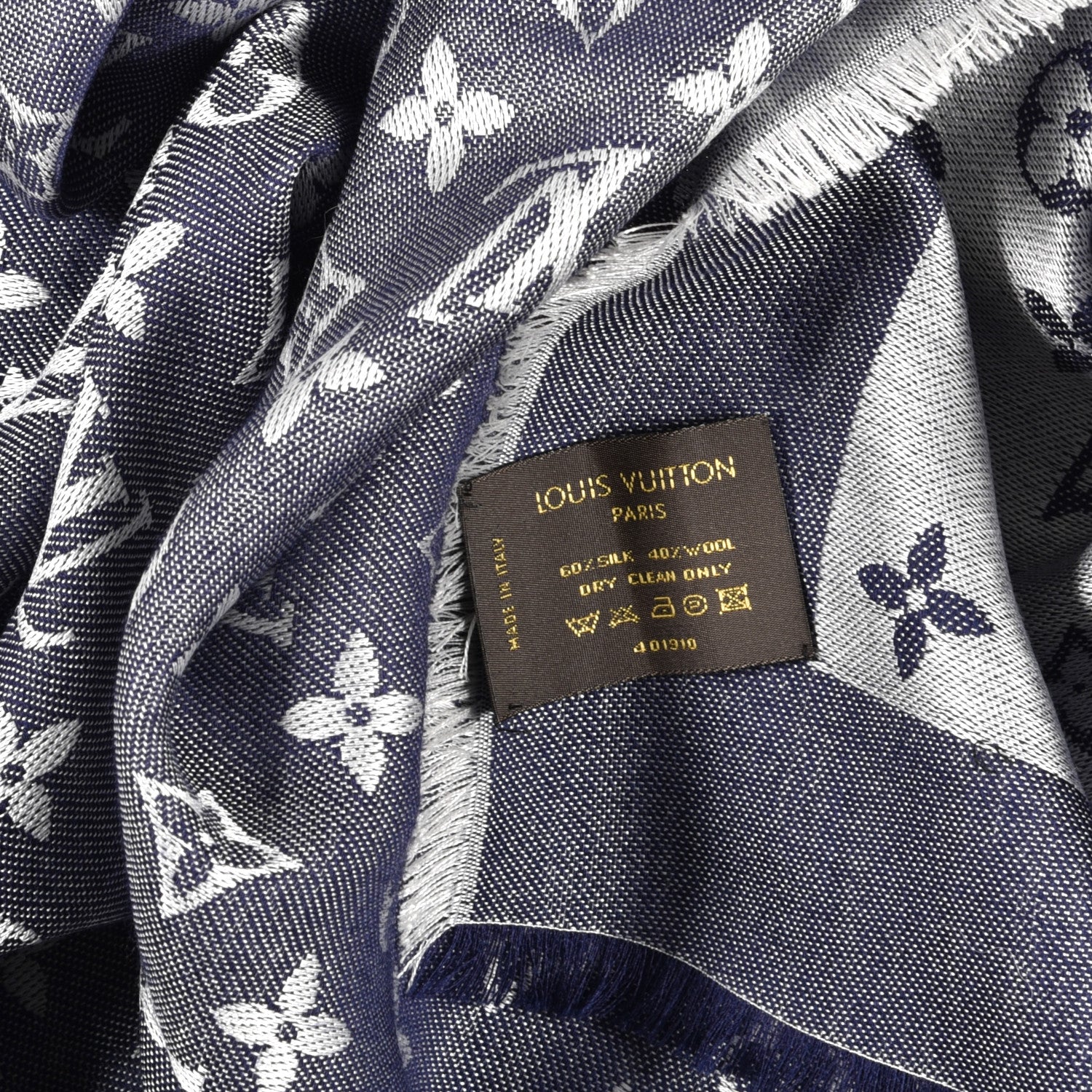 Louis Vuitton Silk Wool Monogram Denim Shawl Blue 3 of 5