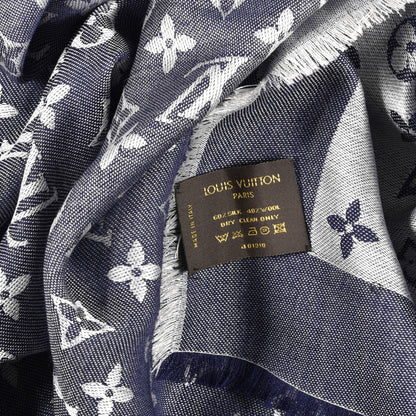 Louis Vuitton Silk Wool Monogram Denim Shawl Blue 3 of 5