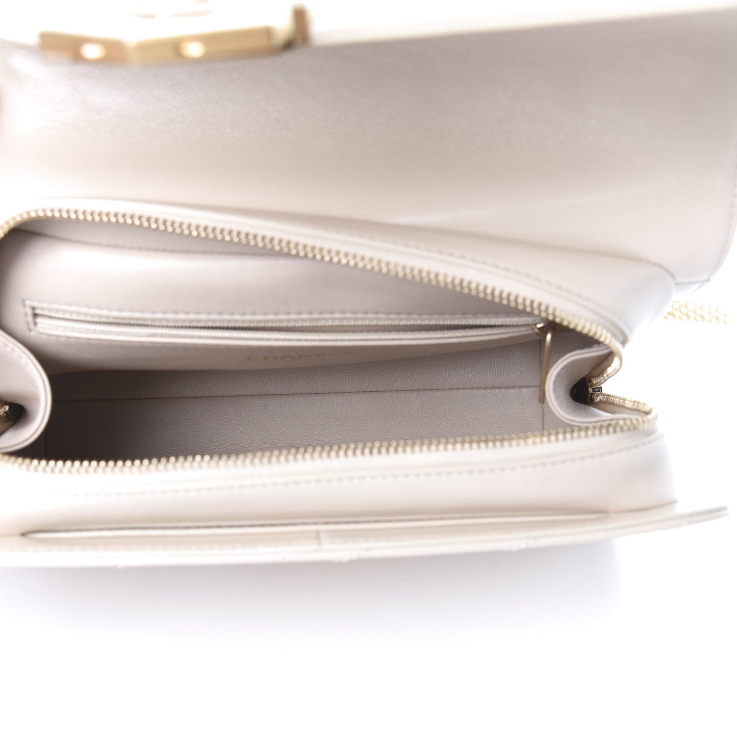 Calfskin Chevron Quilted Large Medal Flap Light Beige